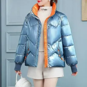 Borelia - Daunenjacke Damen Leicht Glänzend mit Stehkragen und Taschen