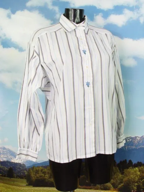 Gr.38 ELHO leichte gestreifte Bluse mit Blumen-Stickerei Trachtenbluse TB0100