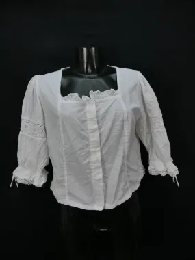 Gr.42 Trachtenbluse Bluse weiß Baumwollmischung Rüsche und Spitze TB5012