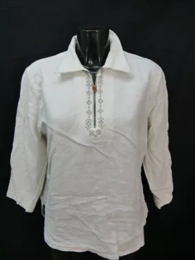 Gr.44 Trachtenbluse weiß Bluse Moser Leinenmischung mit Stickerei TB6440