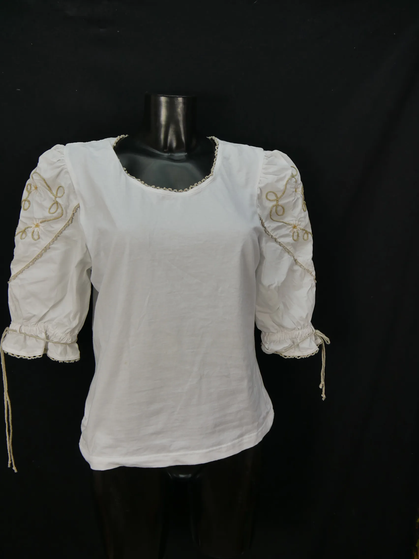 Gr.46 Trachtenbluse Distler weisse Baumwolle mit Edelweiss Stickerei TB2498