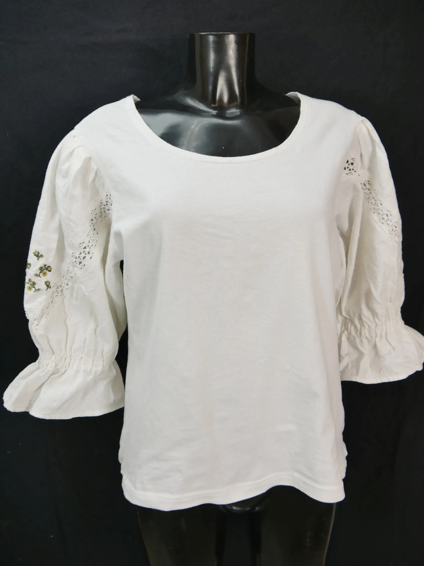 Gr.48 Trachtenbluse weiß Bluse Baumwollmischung Stretch Spitze Stickerei TB6660