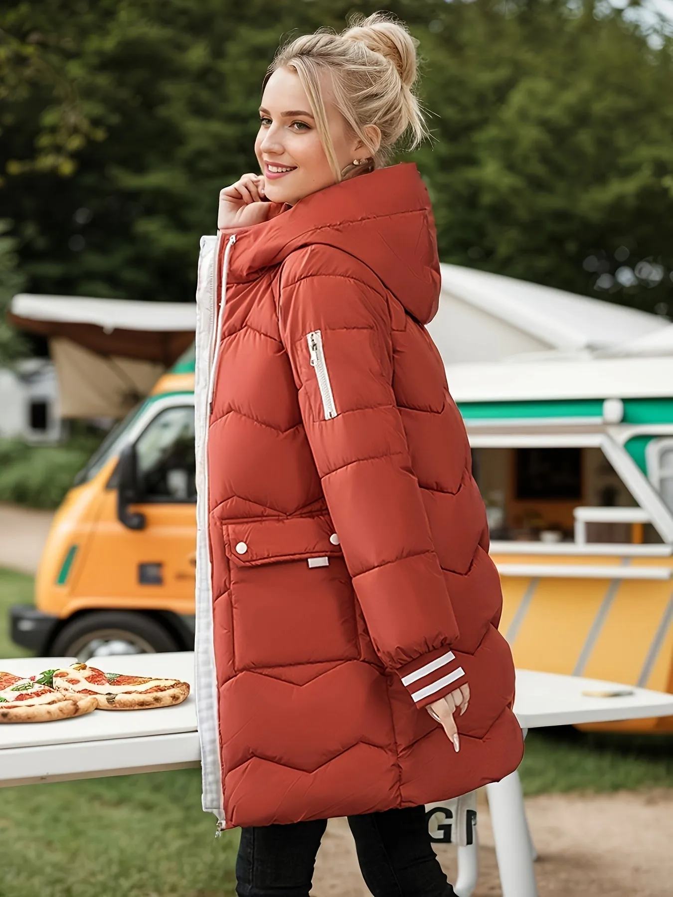 Heidi-Mode | Lässiger langer Wintermantel mit Kordelzug und Klappentaschen - Ideal für Herbst/Winter