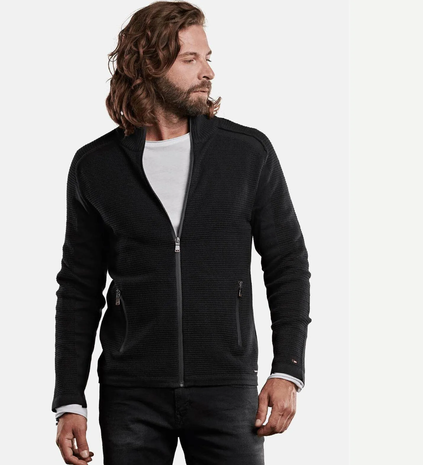 Herren emilio adani softe Strickjacke mit unterschiedlichen Strukturen in Schwarz kaufen 28938