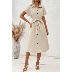 Leinen Midikleid mit Knöpfen, beige