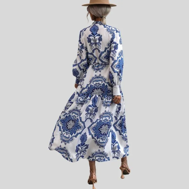 Maxikleid mit Paisley-Print, langen Ärmeln und Knopfverschluss