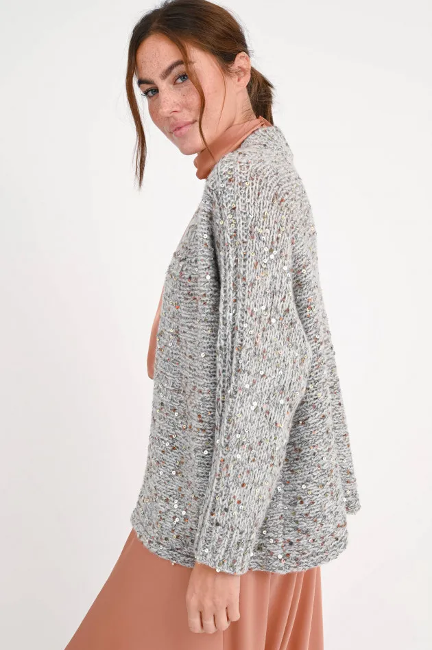 Strickjacke mit Pailletten in Grau