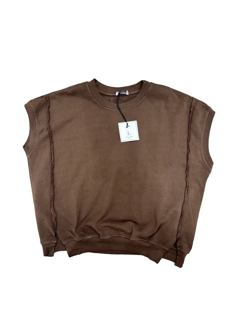 Ärmelloser Pullover mit Rundhalsausschnitt und zerrissenem Effekt